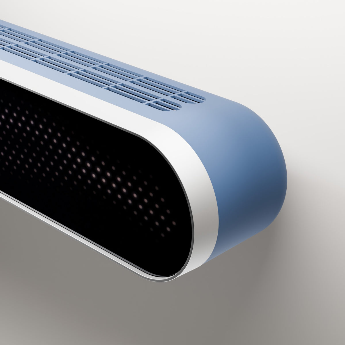 Breethr P1 indoor unit in Sapphire Blue, three-quarter view